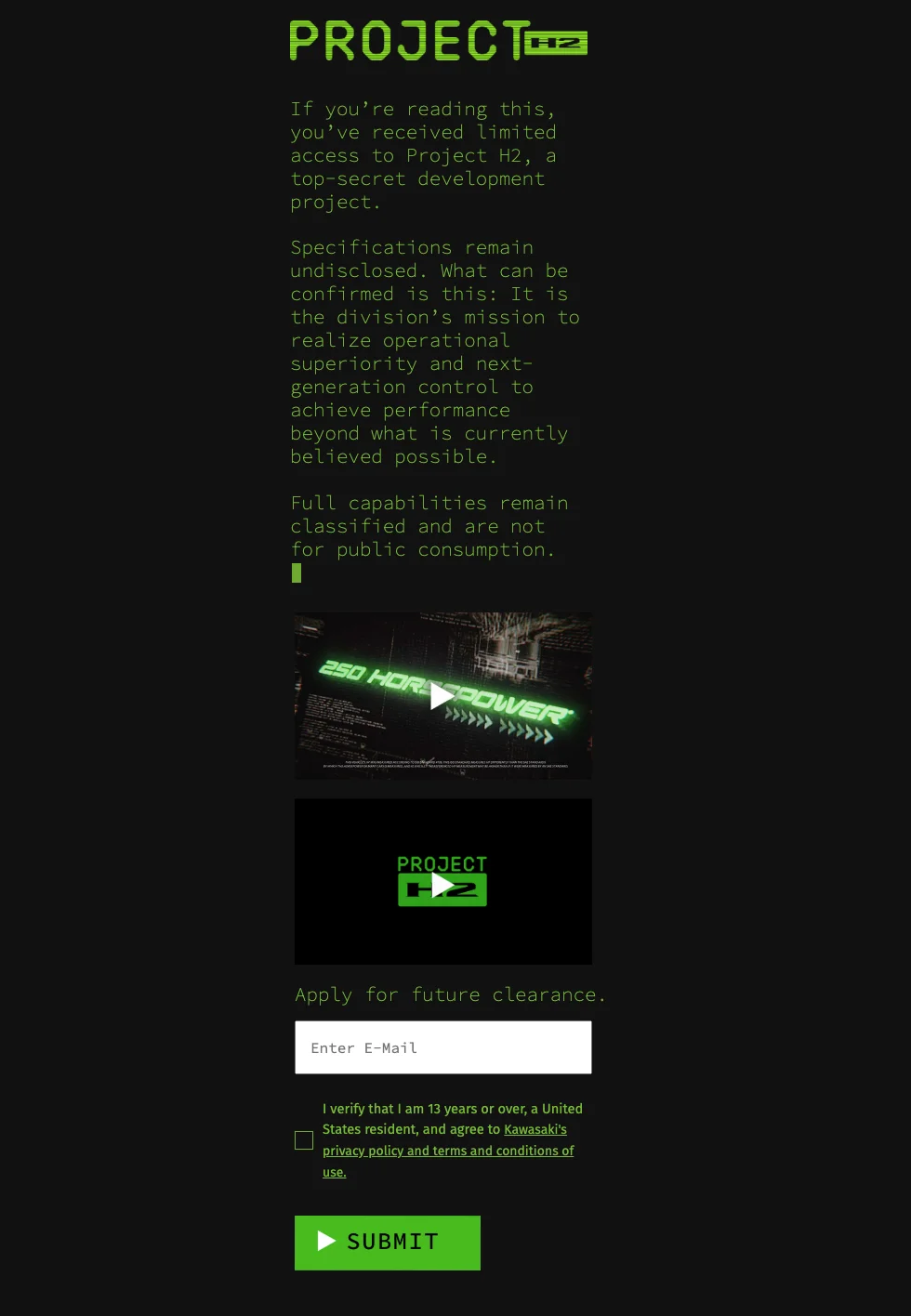 Kawasaki puts up Project H2 page
